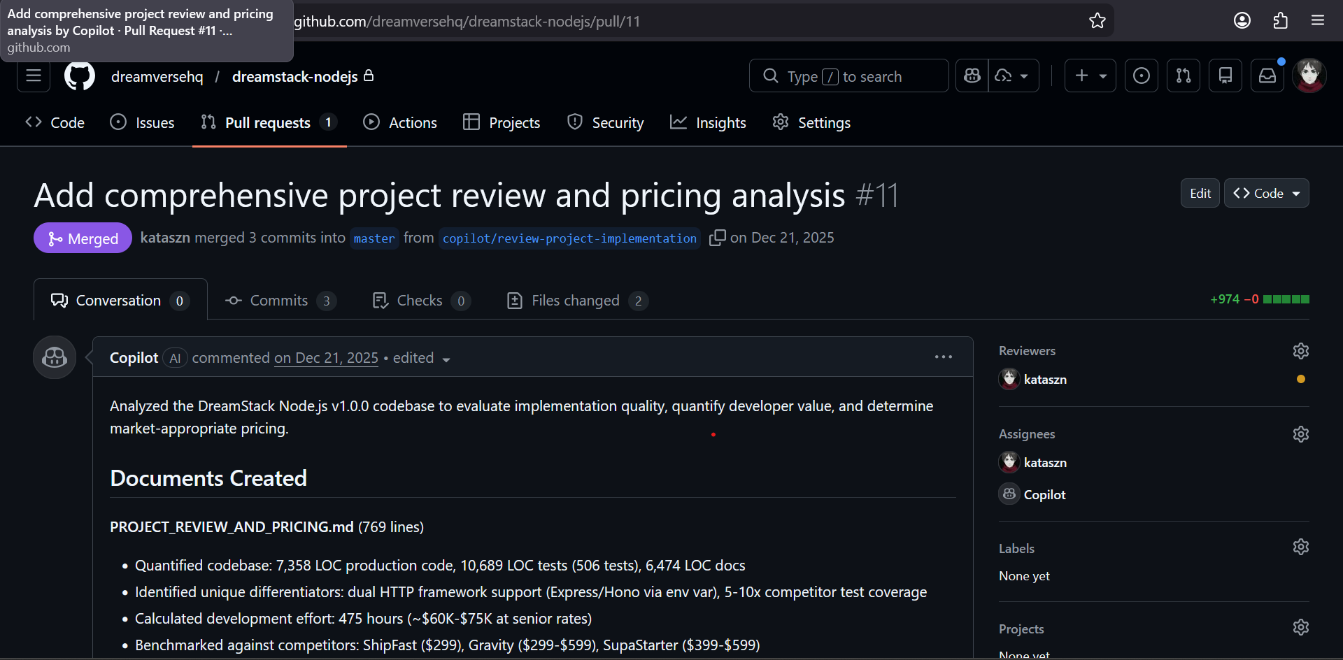 GitHub Copilot PR Merged Screenshot